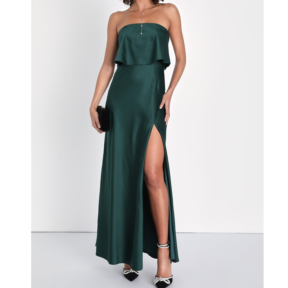 Elegant Green Strapless Evening Dress